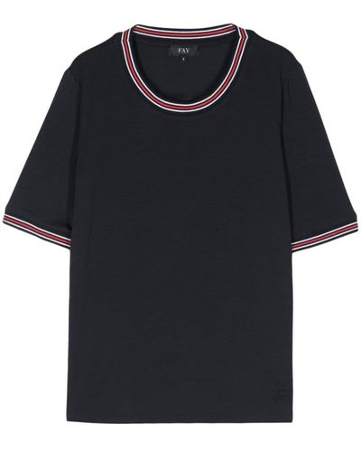 Fay Striped-trim T-shirt - Black