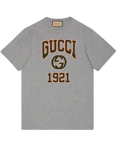 Gucci T-shirt En Jersey De Coton Imprimé - Gris