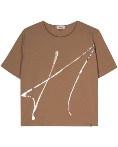 Herno Abstract-print Cotton T-shirt - Brown
