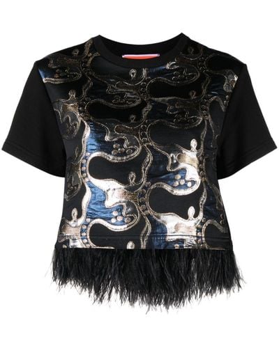 La DoubleJ La Scala Feather-detailing T-shirt - Zwart
