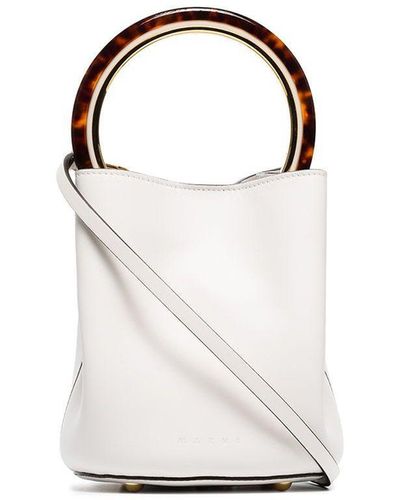 Marni Pannier Leather Bucket Bag - White