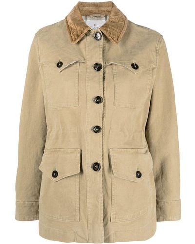 Woolrich Single-breasted Twill Overshirt - Natural
