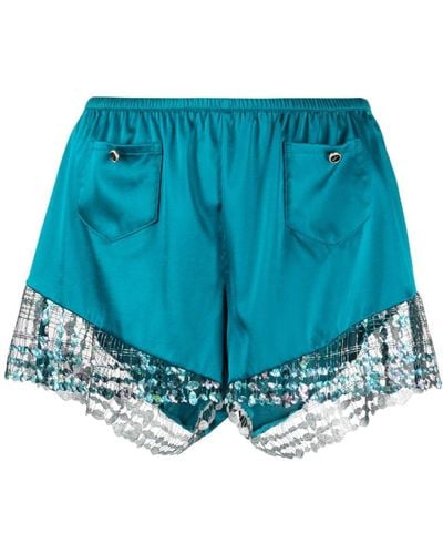 Fleur du Mal Pantalones cortos de pijama con encaje bordado - Azul