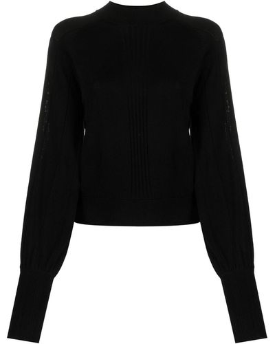 Patrizia Pepe Puff-sleeves Fine-knit Sweater - Black