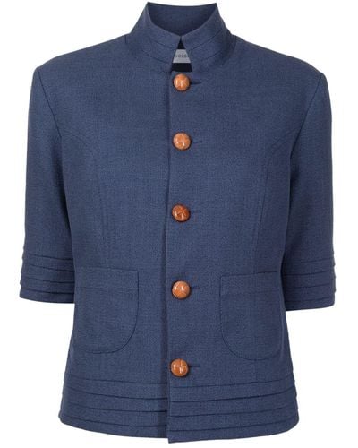 Isolda Stand-up Collar Fitted Jacket - Blue