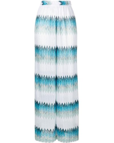 Missoni Pantalon taille-haute à motif zig-zag - Bleu