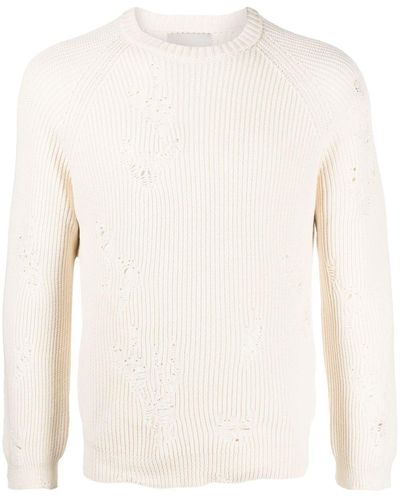 Laneus Ripped Ribbed-knit Sweater - Natural