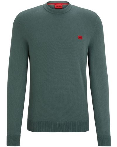 HUGO Logo-appliqué Cotton Sweater - Green
