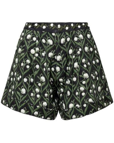 Agua Bendita Floral-embroidery High-waist Shorts - Green