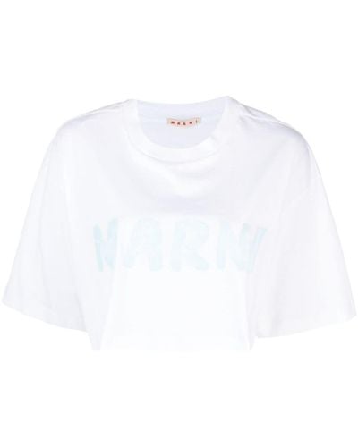 Marni T-shirt crop en coton à logo imprimé - Blanc