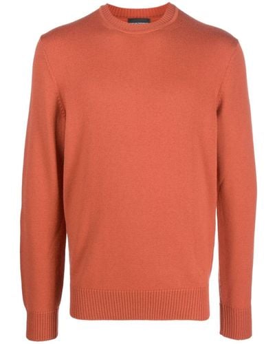 Emporio Armani Embroidered-logo Virgin-wool Sweater - Orange