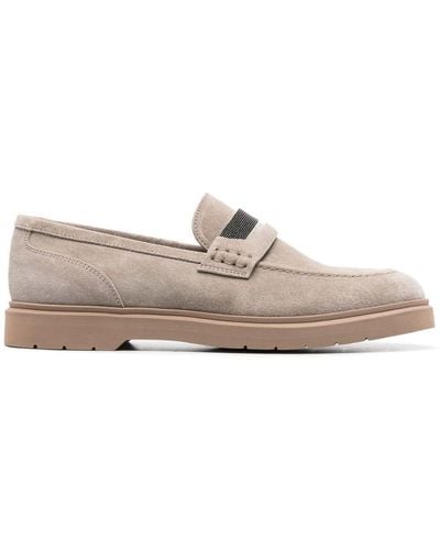 Brunello Cucinelli Suede Penny Loafer With Jewellery - Grey