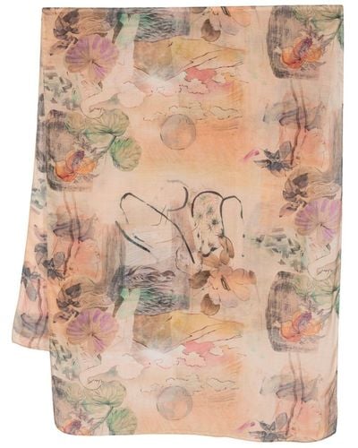 Paul Smith Illustration-print Semi-sheer Scarf - Natural