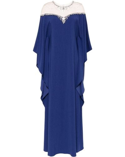 Marchesa Robe longue à ornements en cristal - Bleu