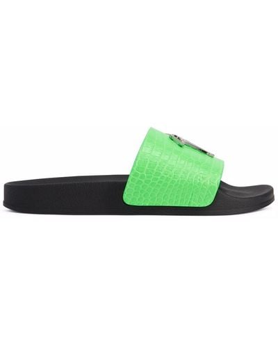 Giuseppe Zanotti Brett Crocodile-effect Leather Slides - Green