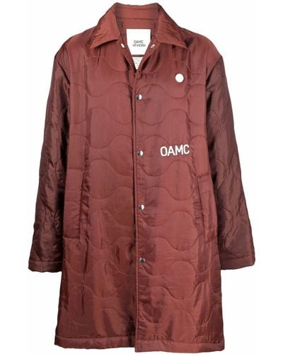 OAMC Quilted Logo-print Coat - Brown