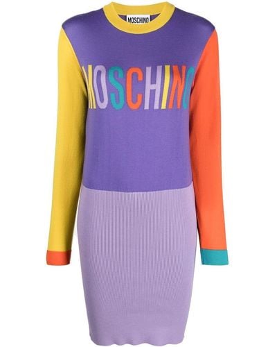 Moschino Embroidered-logo Knitted Dress - Blue