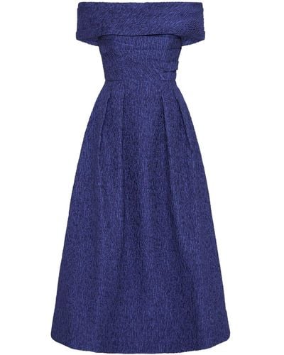 Rebecca Vallance Helene Textured Off-shoulder Gown - Blue