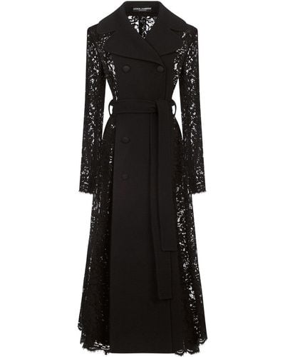 Dolce & Gabbana Belted Double-Breasted Crepe And Lace Coat - Black