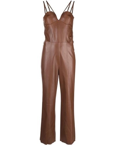 Aeron V-neck Leather Jumpsuit - Brown