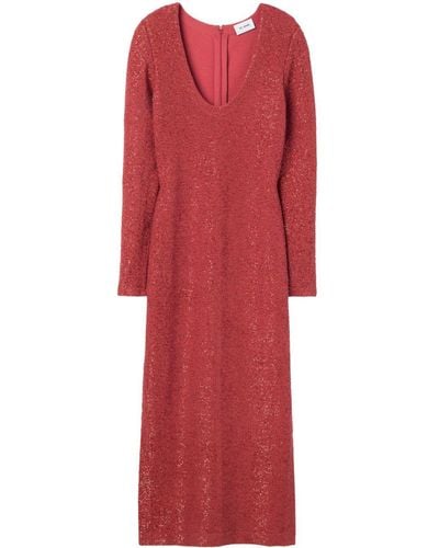 St. John Sequin-embellished V-neck Midi Dress - Red