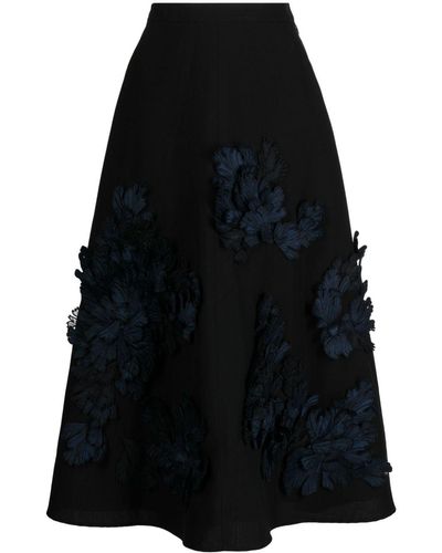 Biyan Floral-appliqué Midi Skirt - Black