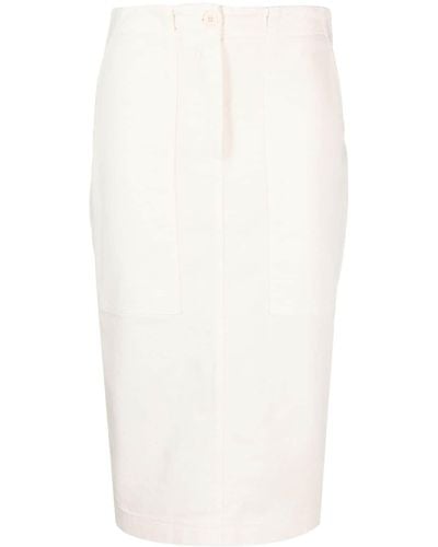 Nude High-waisted Cotton-blend Skirt - White