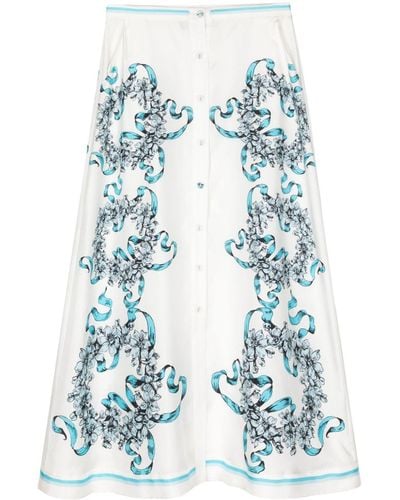 Cynthia Rowley Floral-print Maxi Silk Skirt - Blue