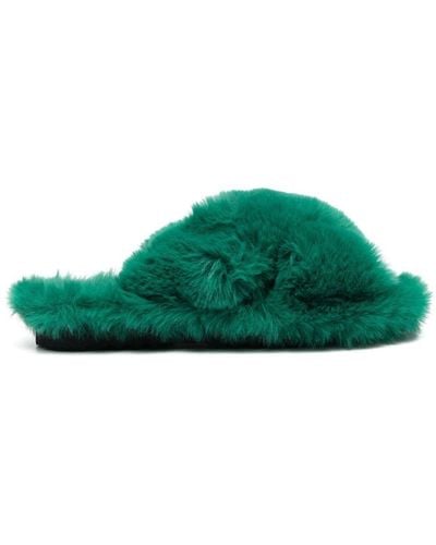 Apparis Crossover-strap Faux Fur Slides - Green