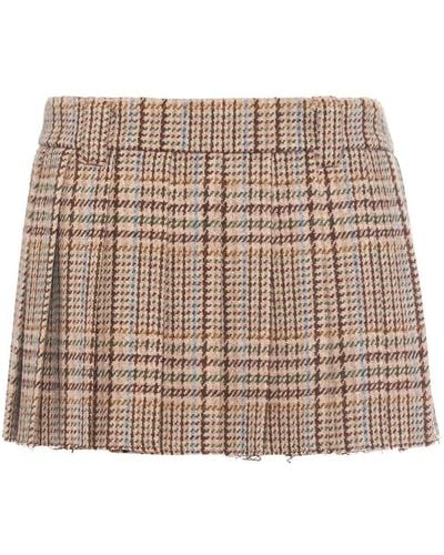 Miu Miu Plaid Wool Miniskirt - Brown
