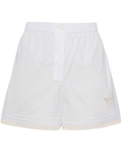 Prada Triangle-logo Lace-trimmed Shorts - White