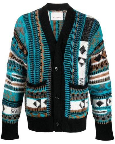 Laneus Buttoned Patterned Intarsia-knit Cardigan - Green
