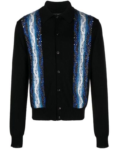 Amiri Crystal-embellished Cable-knit Wool Polo - Blue