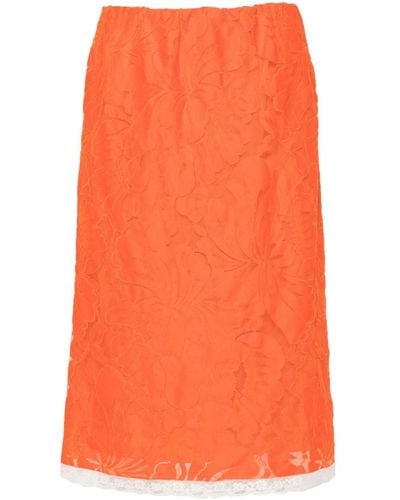 N°21 Floral-appliqué Midi Skirt - Orange