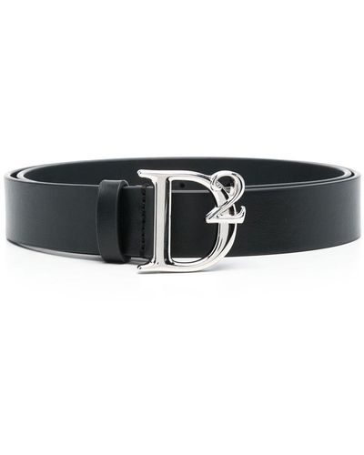 DSquared² Cintura nera con placca logo argento - Nero