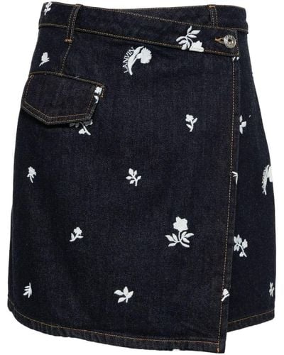 Lanvin Embroidered Denim Mini Skirt Clothing - Blue