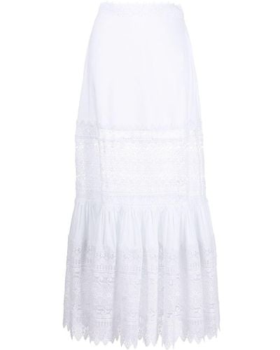 Charo Ruiz Violet Lace-detail Ruffled Maxi Skirt - White