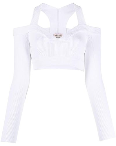 Alexander McQueen Cold-shoulder Cropped Knit Top - White