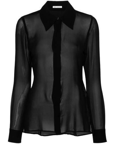 Ami Paris Georgette-crepe Silk Shirt - Black