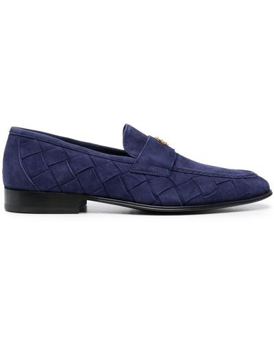 Roberto Cavalli Mocassins en daim à plaque logo - Bleu