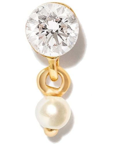 Maria Tash Orecchino a bottone in oro giallo 18kt con diamante e perla - Bianco