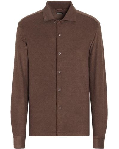 Zegna Long-sleeve Cotton-silk Shirt - Brown