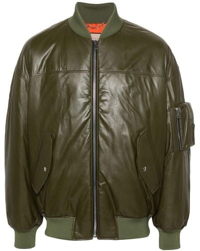 Gucci Leather Bomber Jacket, - Green