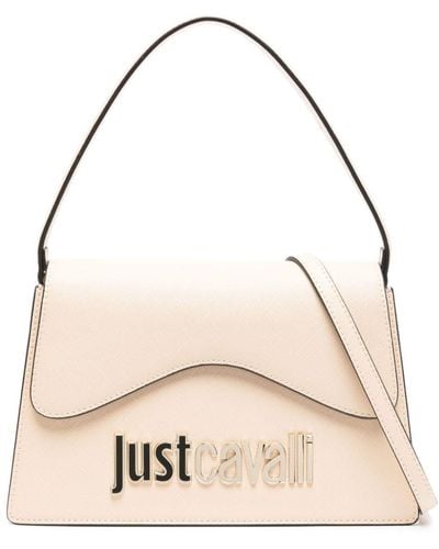 Just Cavalli Logo-lettering Saffiano-leather Tote Bag - Natural
