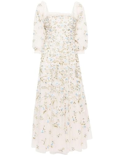 Needle & Thread Posy Pirouette Floral-embroidered Gown - White