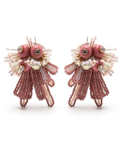Biyan Beaded Tassel Earrings - Pink
