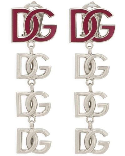 Dolce & Gabbana Pendientes largos con colgante del logo - Blanco