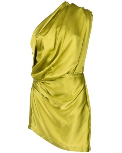 Michelle Mason Satin Asymmetric Mini Dress - Yellow