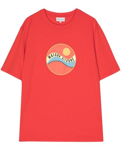 Maison Kitsuné T-Shirt mit Pop Wave-Print - Rot