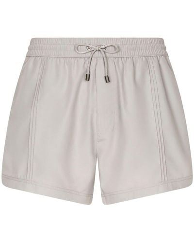 Dolce & Gabbana Logo-drawstring Faux-leather Swim Shorts - White
